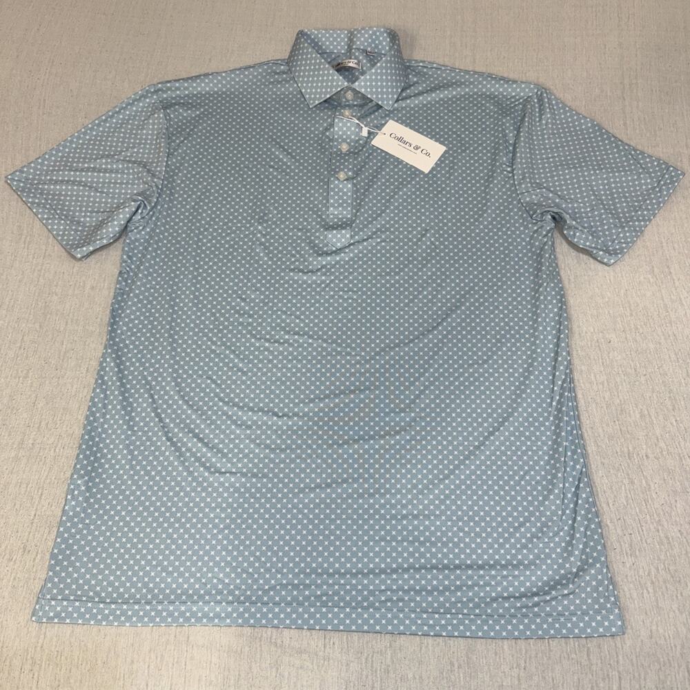 Collars & Co Golf Polo Turquoise Geometric Large Preppy NWT